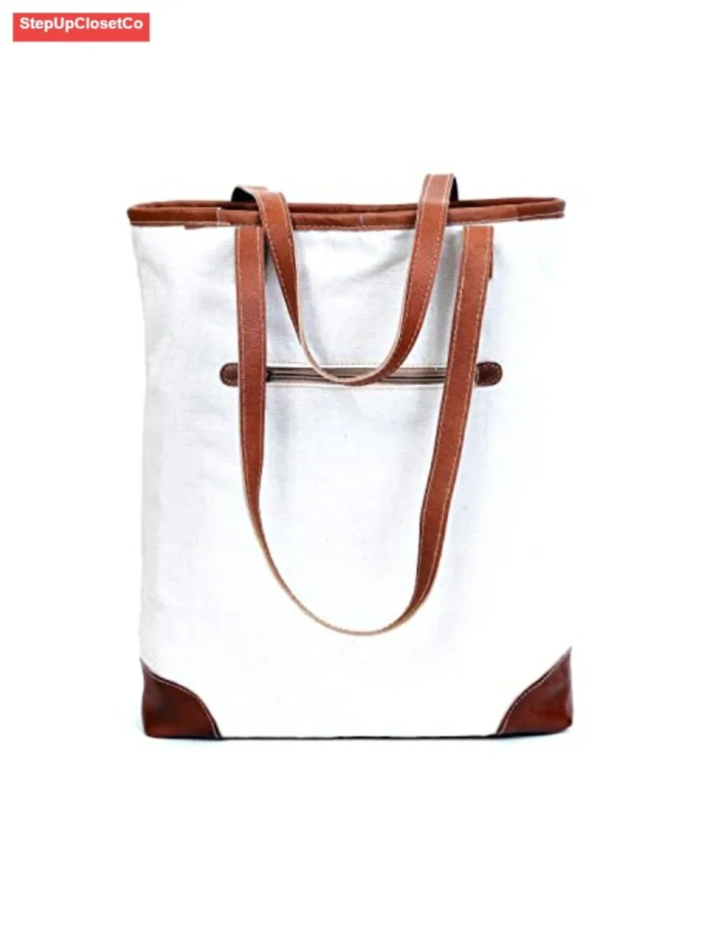 Upcycled Canvas & Leather Hobo Handbag, 16 Inch Tall Tote